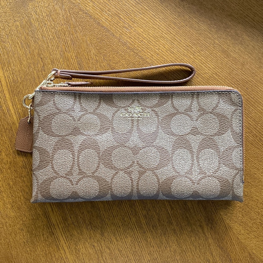 Coach Brown Leather Wallet with Signature Pattern